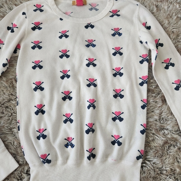 Primp Vintage Y2K Long Sleeve Thermal Top with Rhinestone Details Size Small - Picture 2 of 8